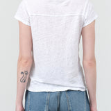 White Linen Short Sleeve Sweetness V Neck Tee by Amo Denim