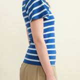 Blue and White Stripe Short Flutter Sleeve T Shirt Amo Denim Sylvie Tee