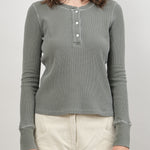 Front of Thermal Henley Tee in Tea Leaf