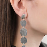 Annie Costello Brown Jewelry Earrings Asymmetrical Stacked Coins Earrings Sterling Silver / 4.75" L