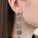 Annie Costello Brown Jewelry Earrings Asymmetrical Stacked Coins Earrings Sterling Silver / 4.75" L