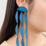 Annie Costello Brown Jewelry Earrings Rain Blue Earrings Blue Patina Brass / 5.75"