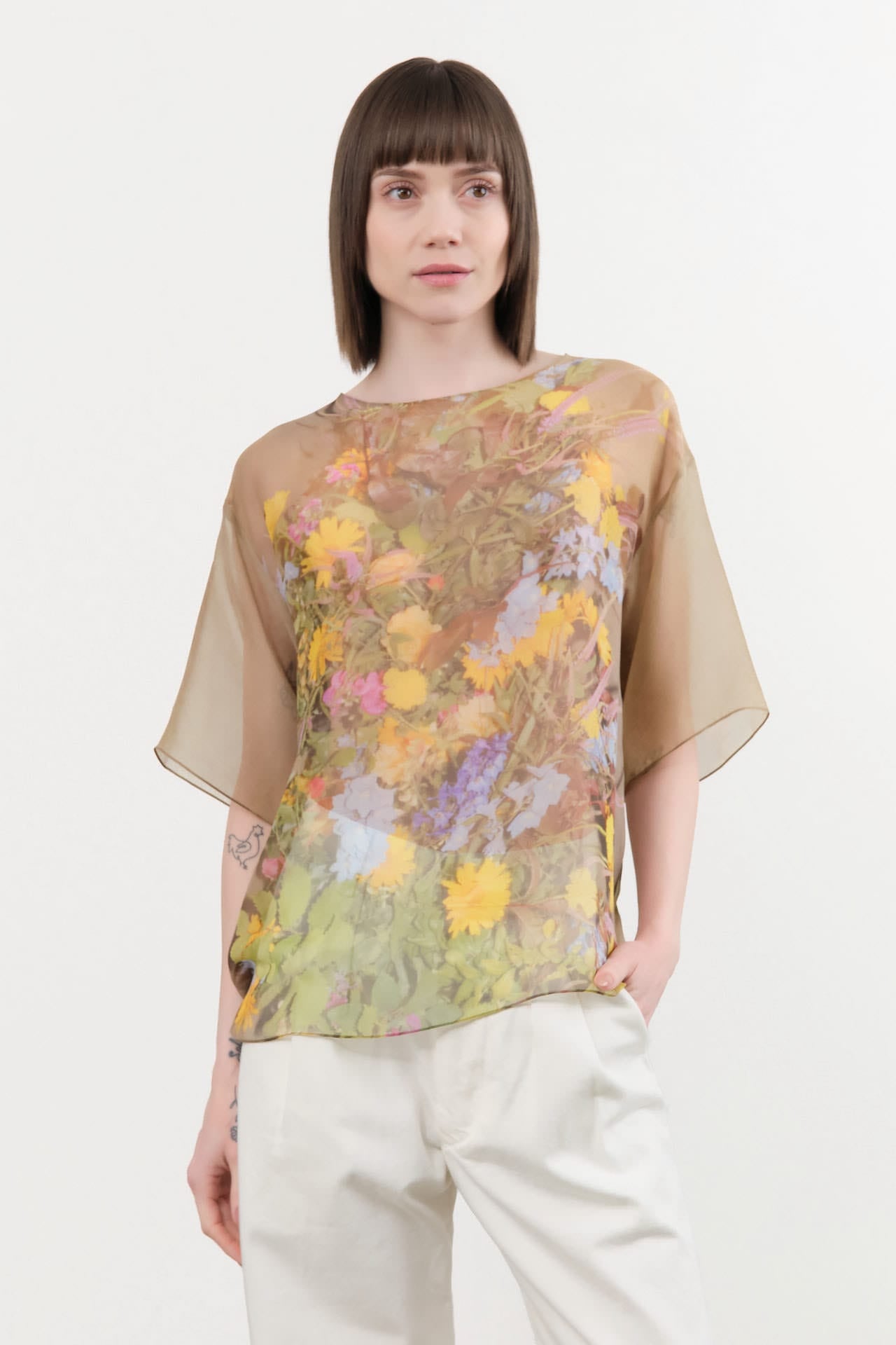 Anntian Apparel Womens Blouses Chiffon T-Shirt Print E / One Size