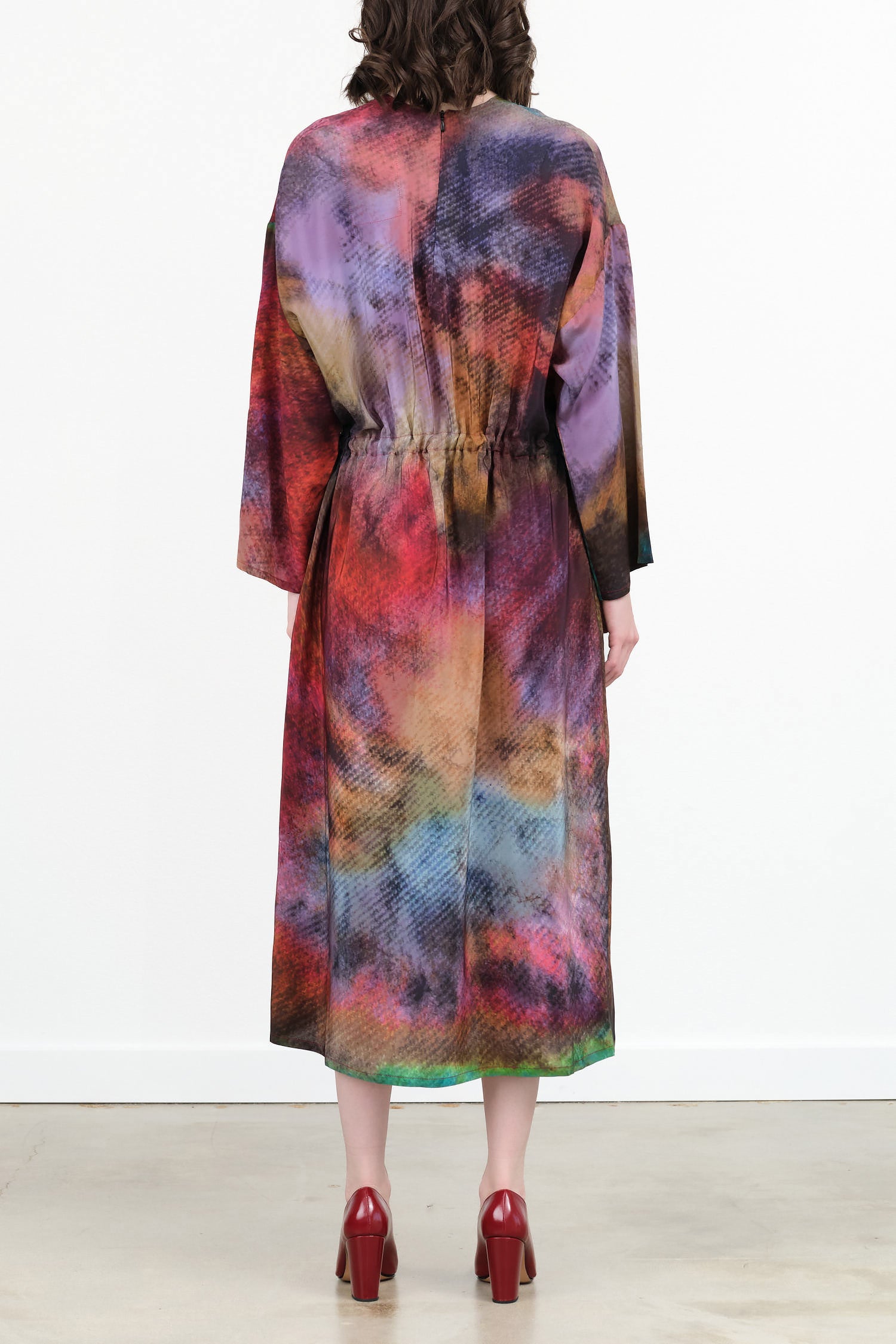 Print C Purple  Simple Long Sleeve Midi Dress with Tie Waist by Anntian Designer Brand 