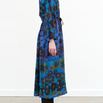 Anntian Designer Brand Simple Long Sleeve Midi Dress with Tie Waist in Print E Blue