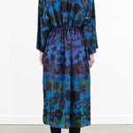 Print E Blue Simple Long Sleeve Midi Dress with Tie Waist by Anntian Designer Brand 