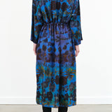 Print E Blue Simple Long Sleeve Midi Dress with Tie Waist by Anntian Designer Brand 