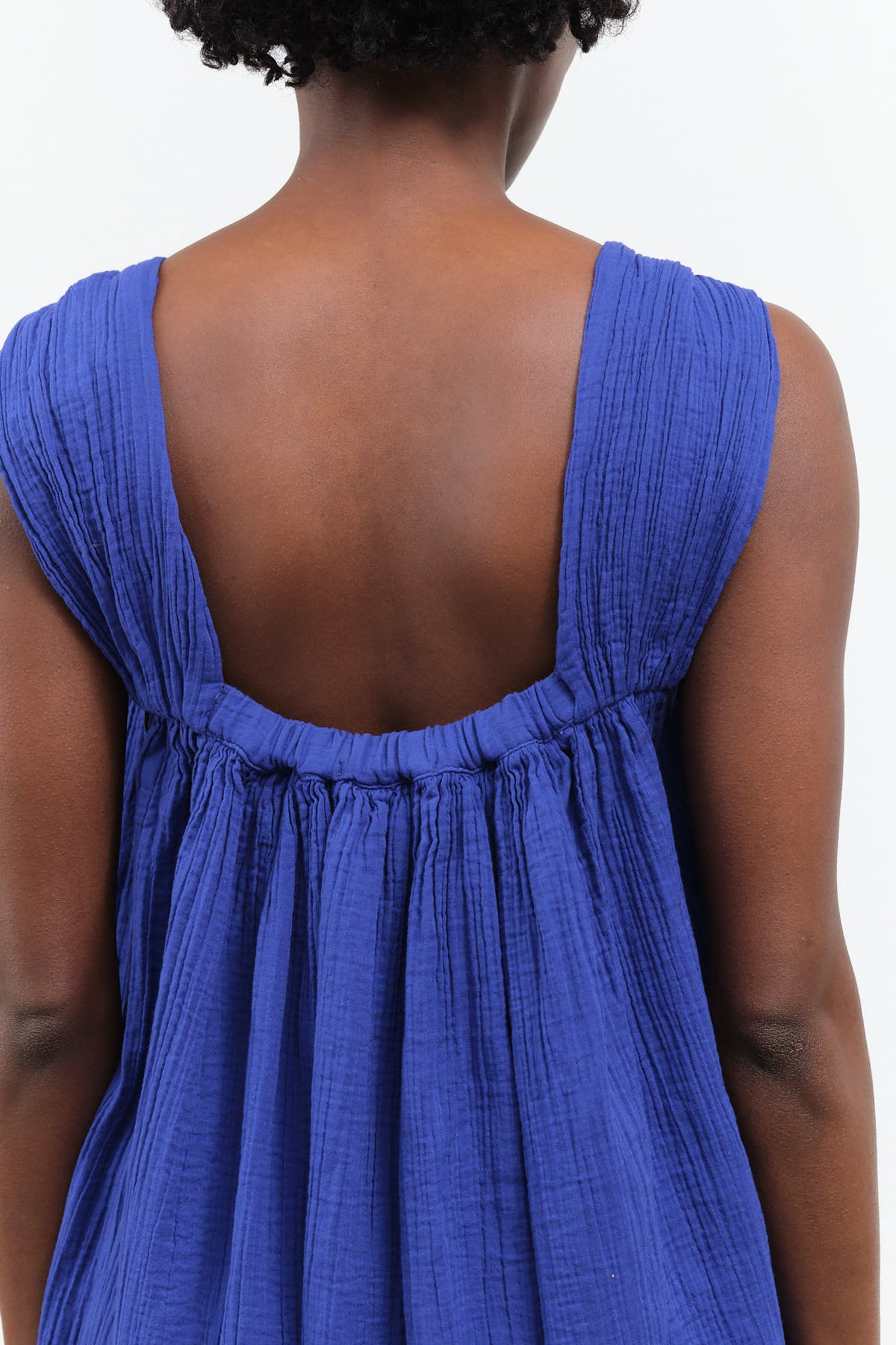 Adraste Dress with Wide Tie Straps and Cinch Back Detailing by Atelier Delphine in Clematis Blue Purple