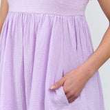 Strap Midi Arquette Dress in Purple Lavender with Pockets by Atelier Delphine