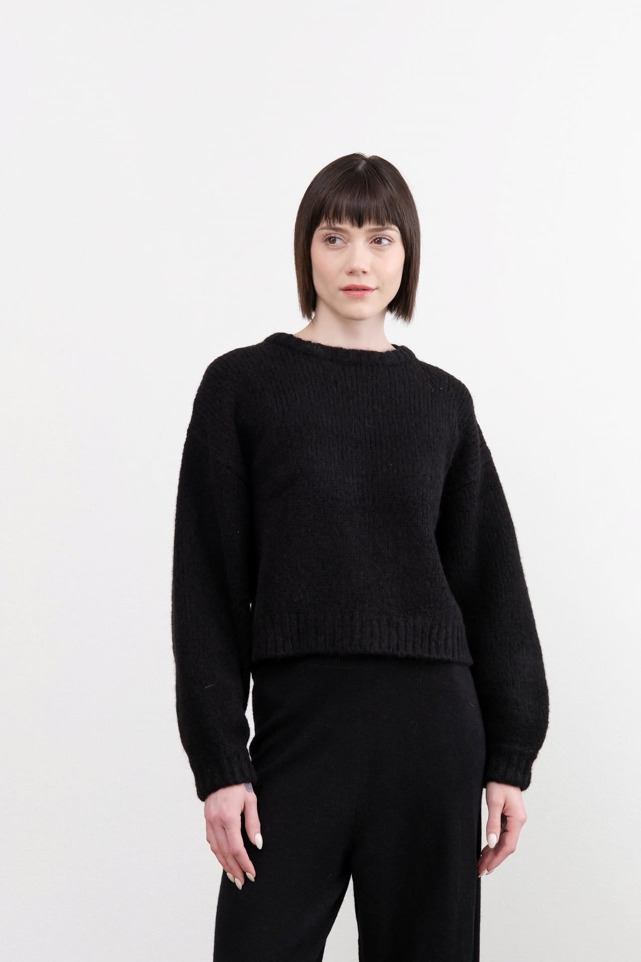 Atelier Delphine Apparel Womens Sweaters Balloon Sleeve Sweater in Black