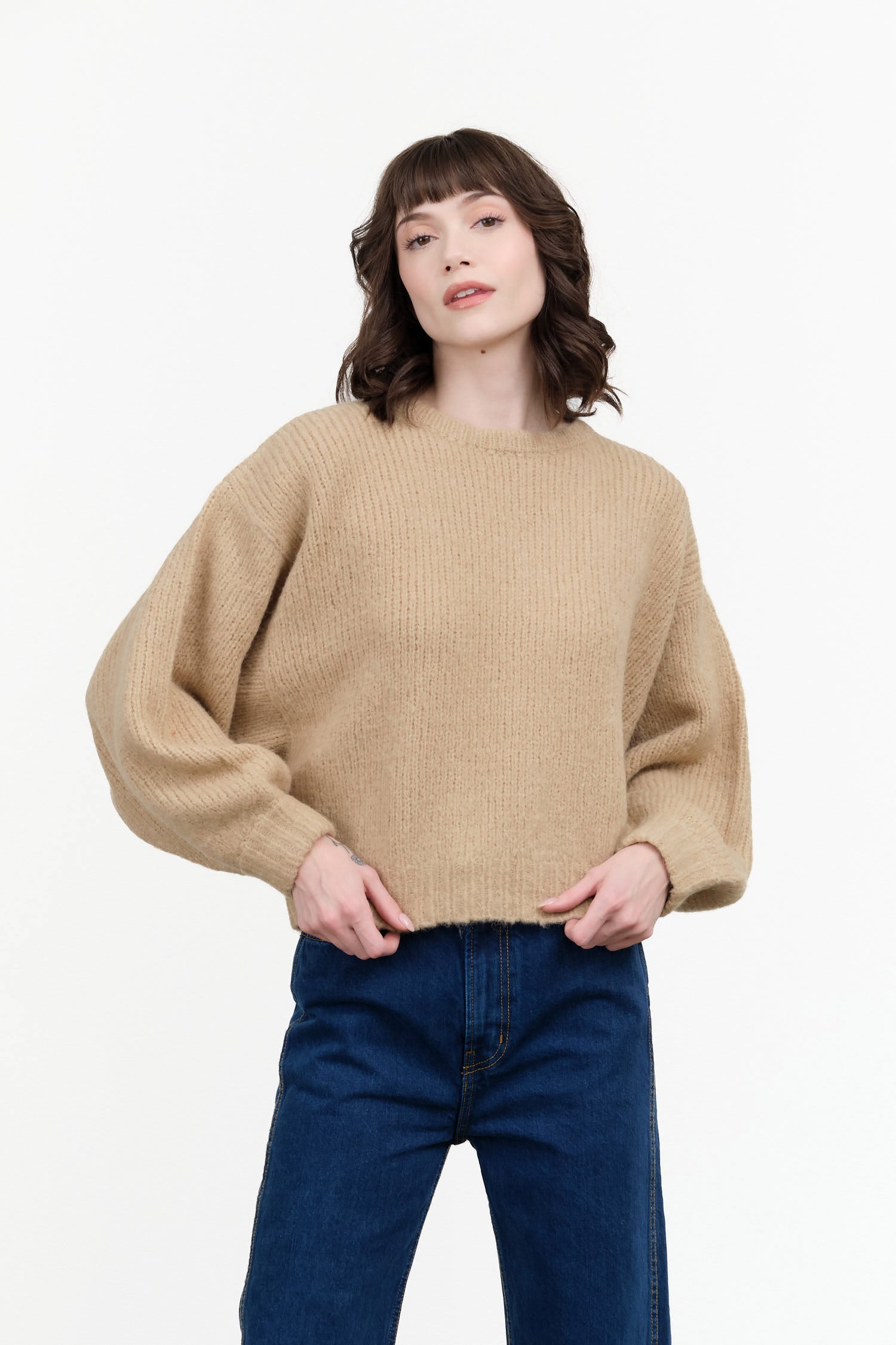 Atelier Delphine Balloon Sleeve Sweater in Sand