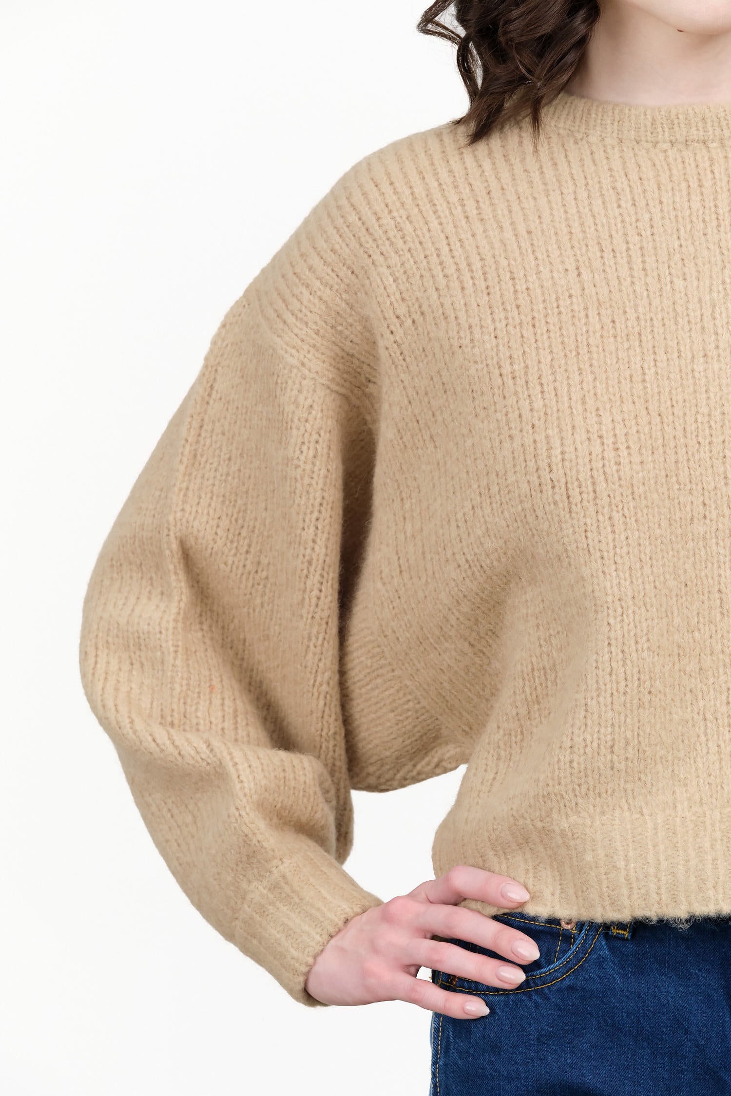 Balloon Long Sleeve Knit Sweater in Sand Tan by Atelier Delphine Designer Brand