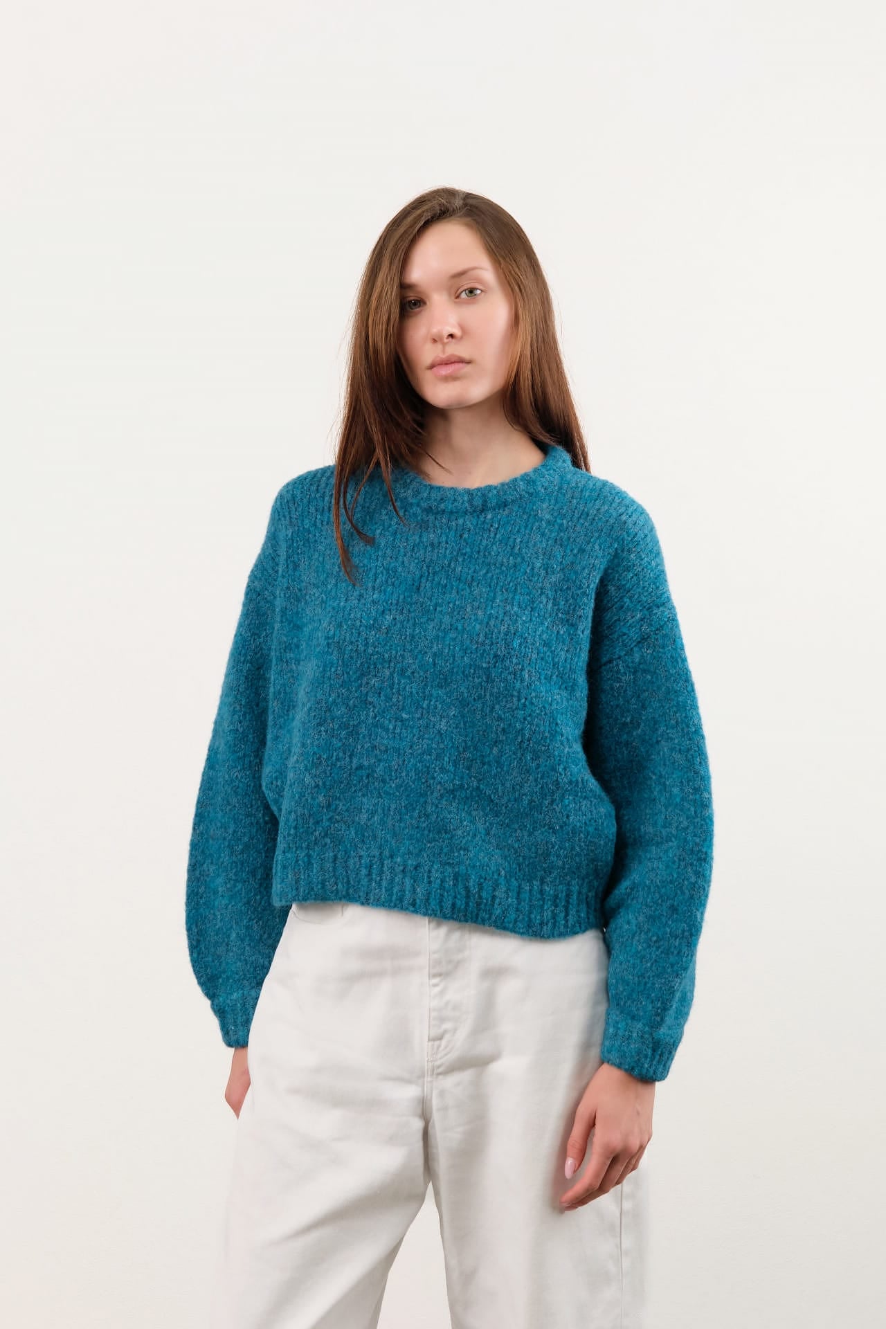Atelier Delphine Apparel Womens Sweaters Balloon Sleeve Sweater in Teal