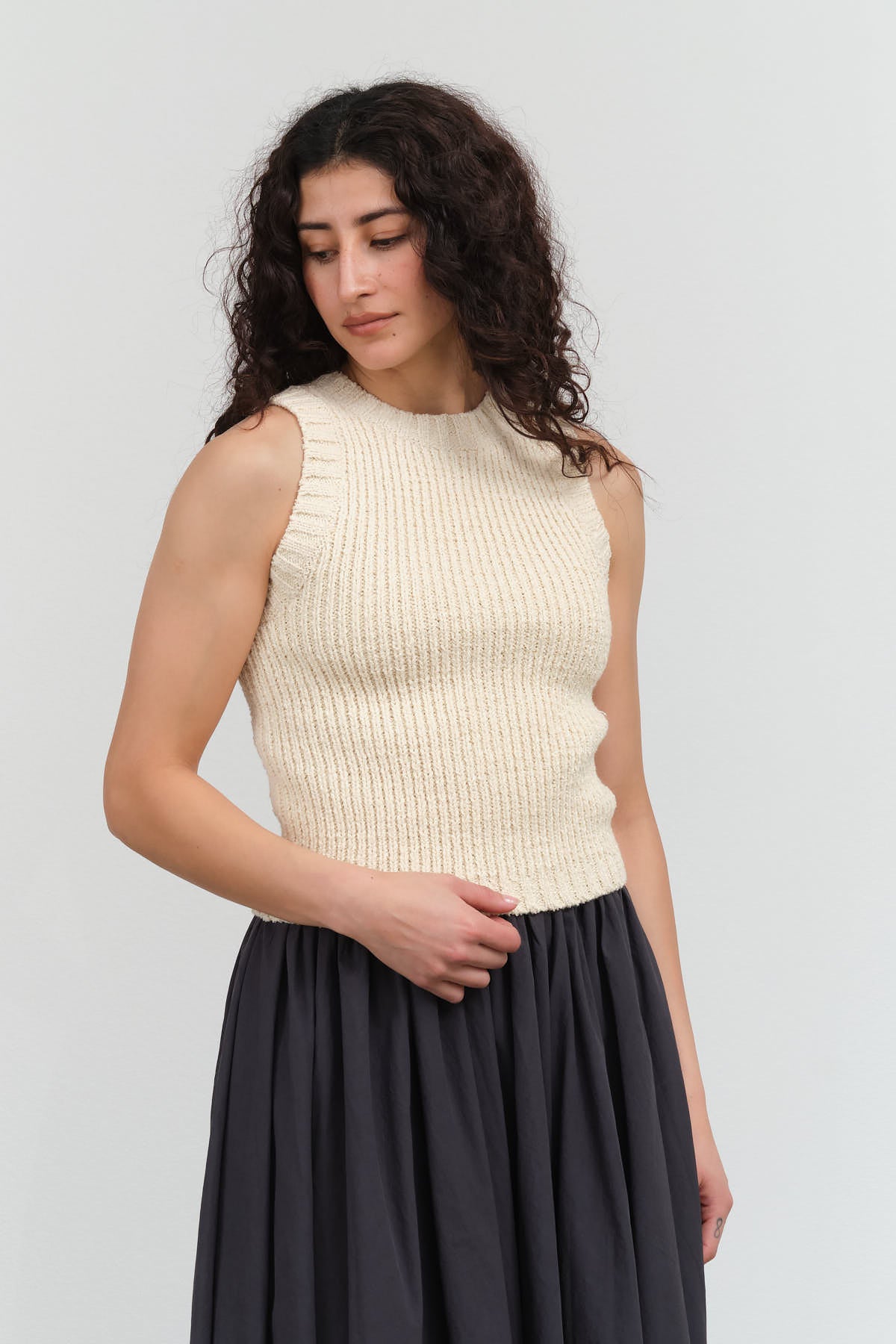 Styled view of Boucle Tank in Cream