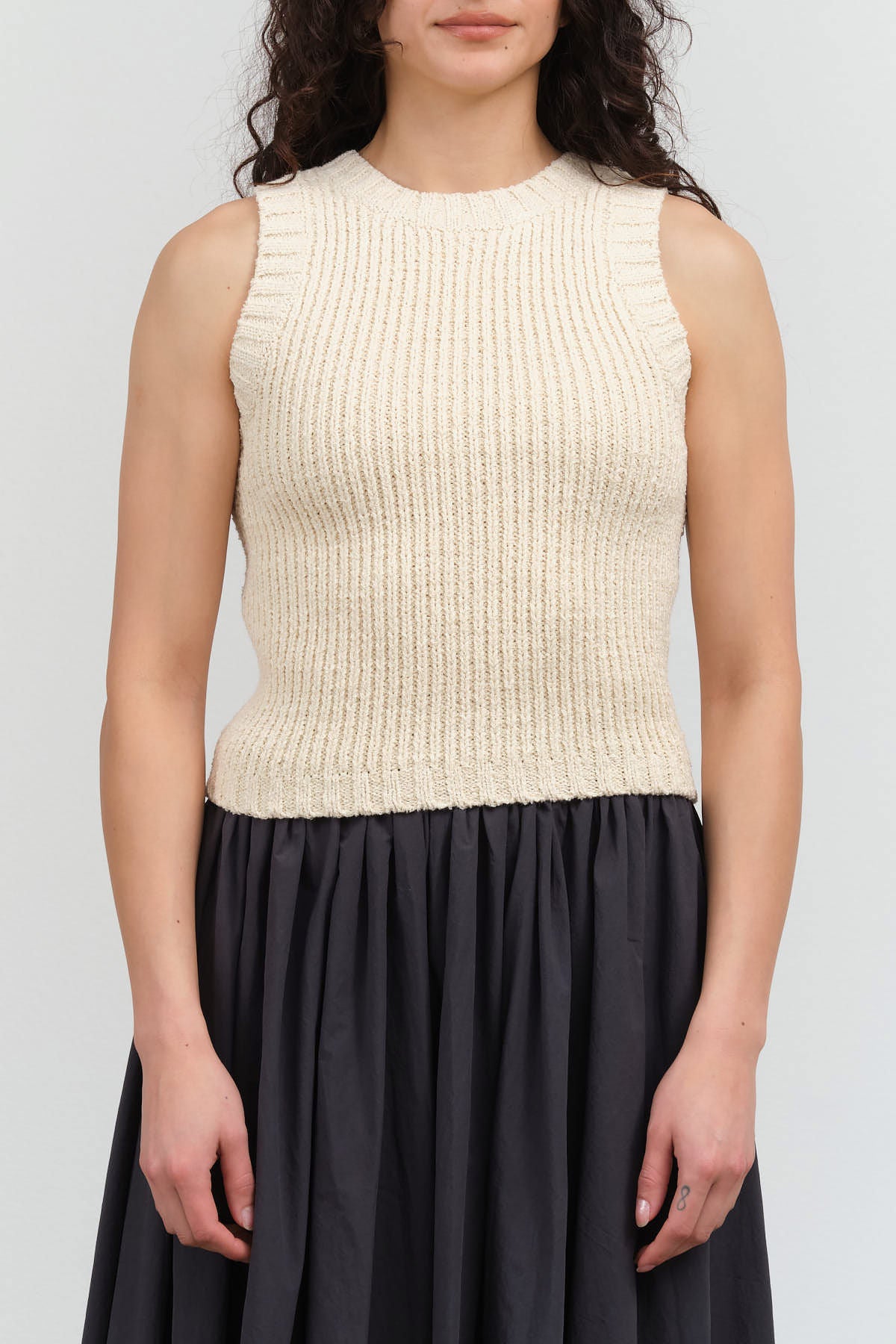 Front view of Boucle Tank in Cream