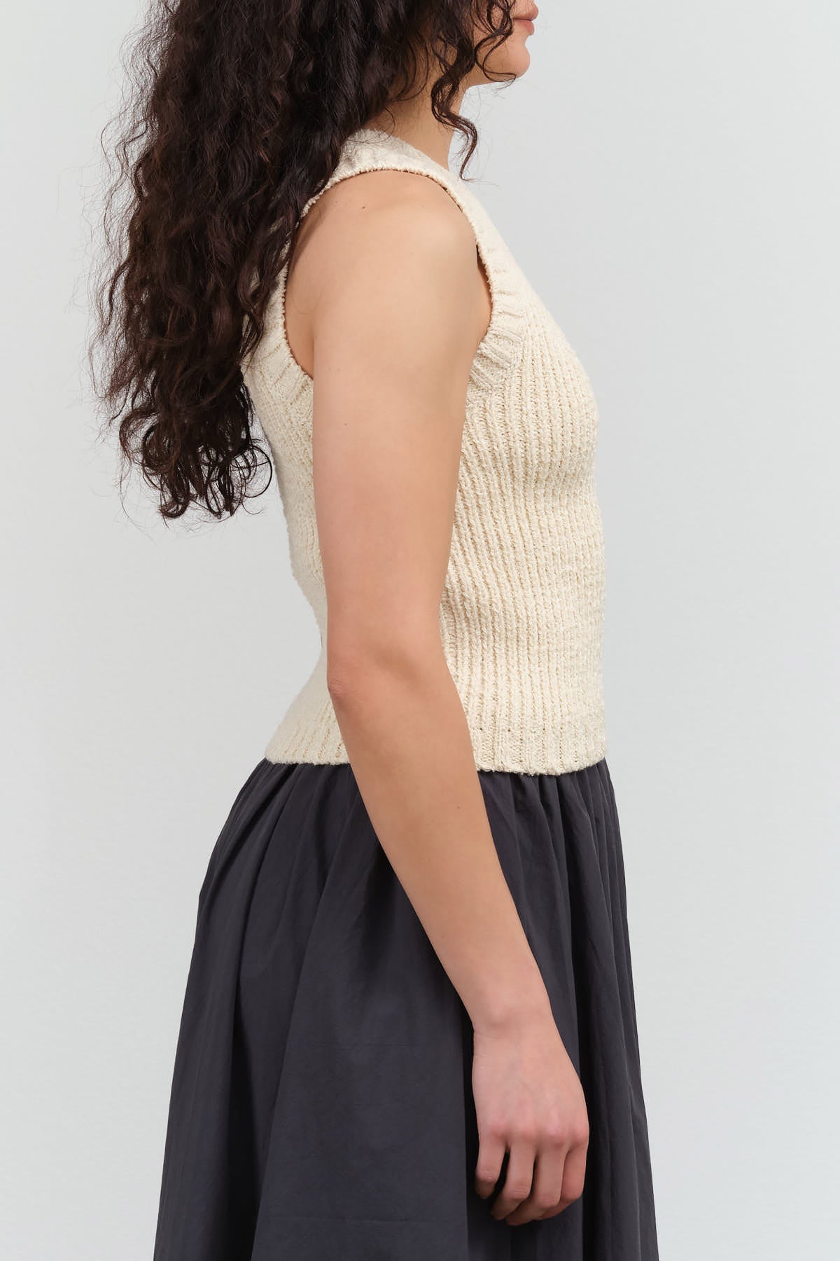 Side view of Boucle Tank in Cream