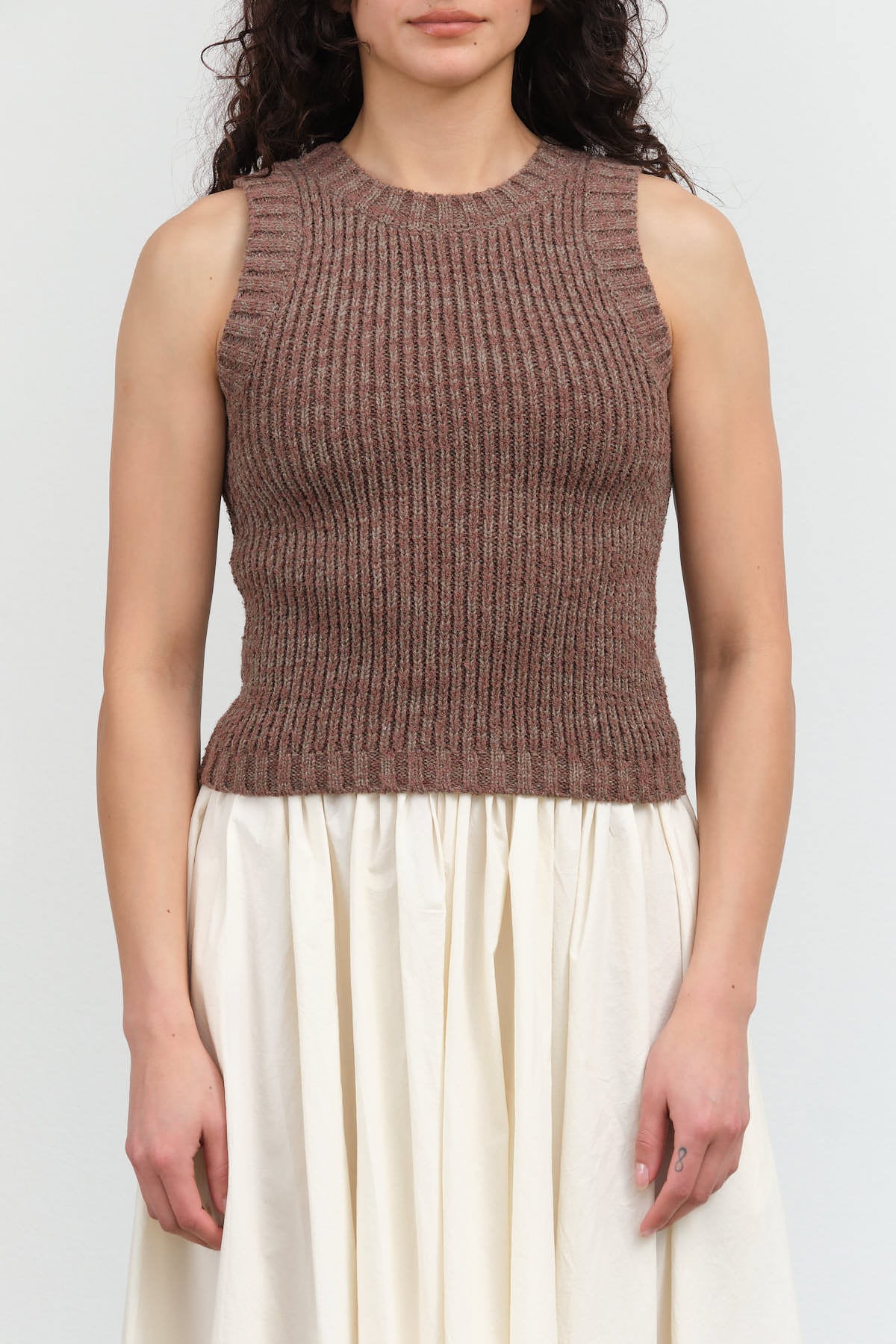 Front view of Boucle Tank in Mocha