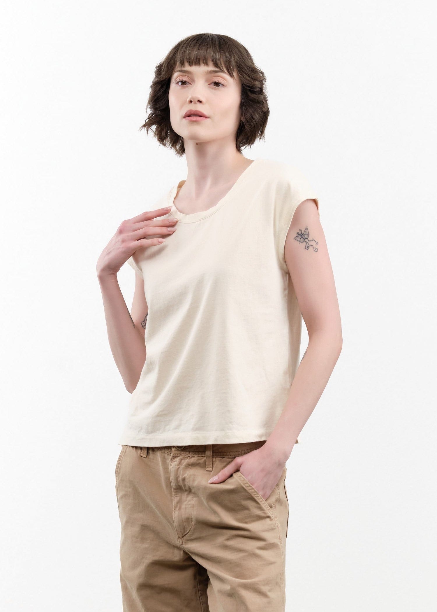 Atelier Delphine Apparel Womens Tees Cap Sleeve Tee in Butter