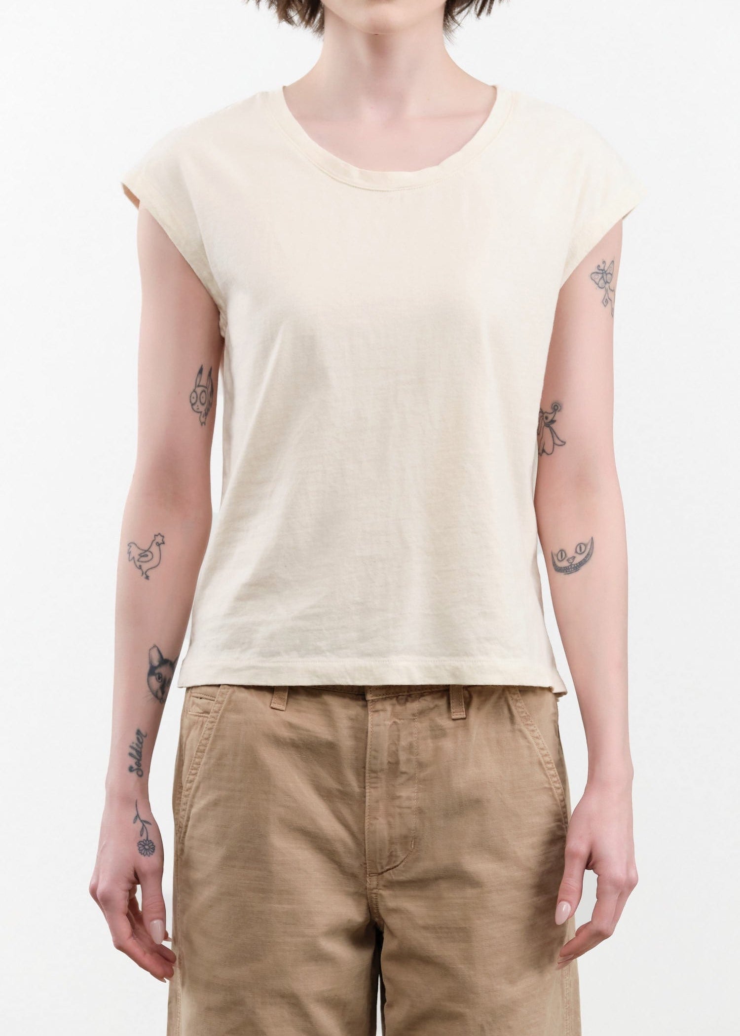 Atelier Delphine Apparel Womens Tees Cap Sleeve Tee in Butter