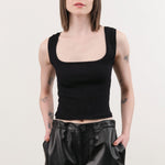 Atelier Delphine Apparel Womens Tees Crop Rib Tank in Black