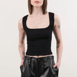 Atelier Delphine Apparel Womens Tees Crop Rib Tank in Black