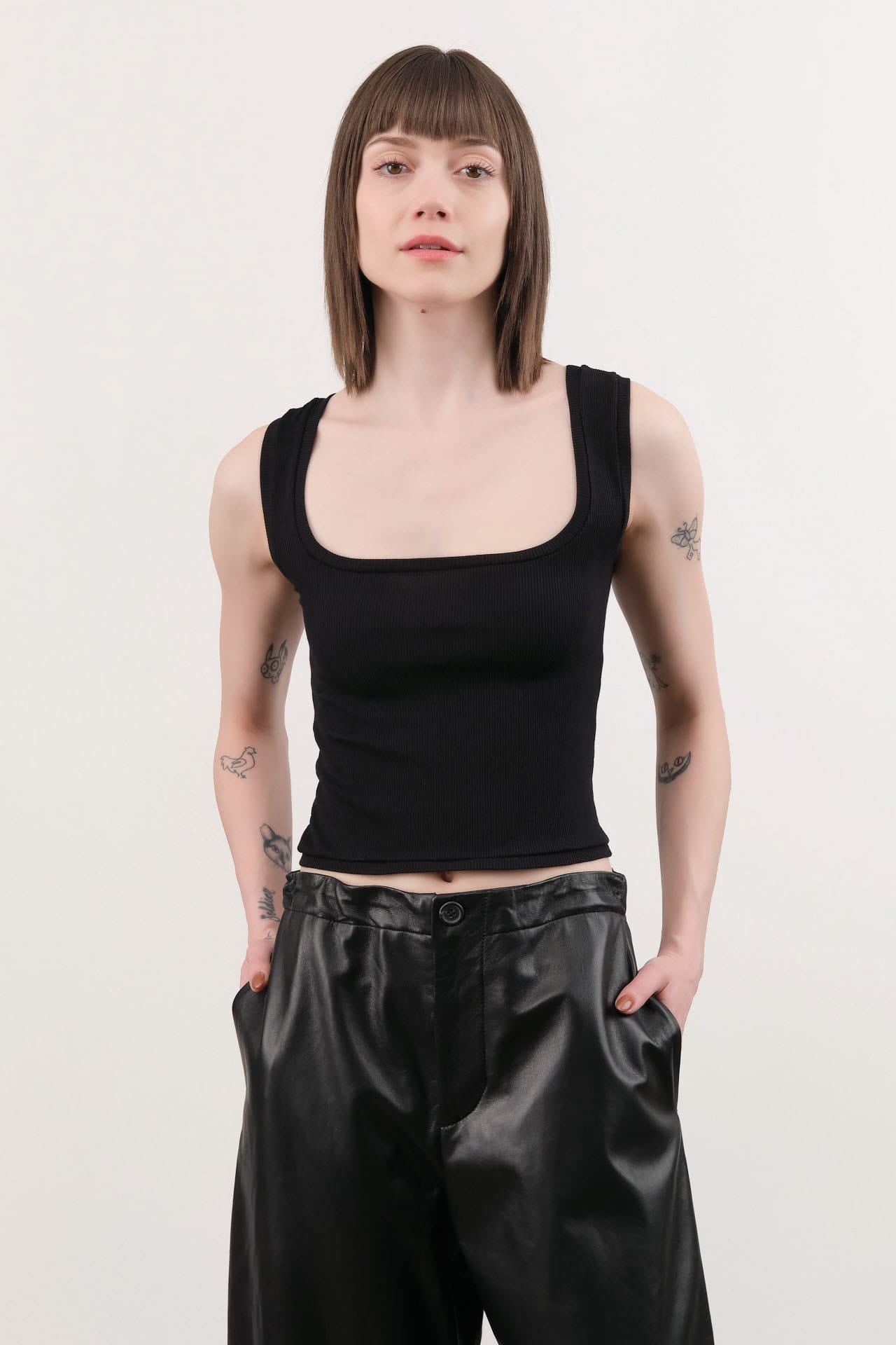 Atelier Delphine Apparel Womens Tees Crop Rib Tank in Black