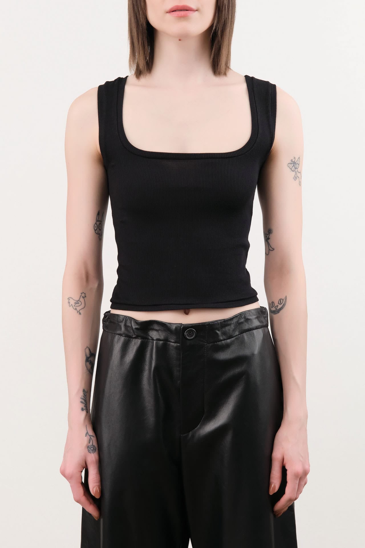 Atelier Delphine Apparel Womens Tees Crop Rib Tank in Black