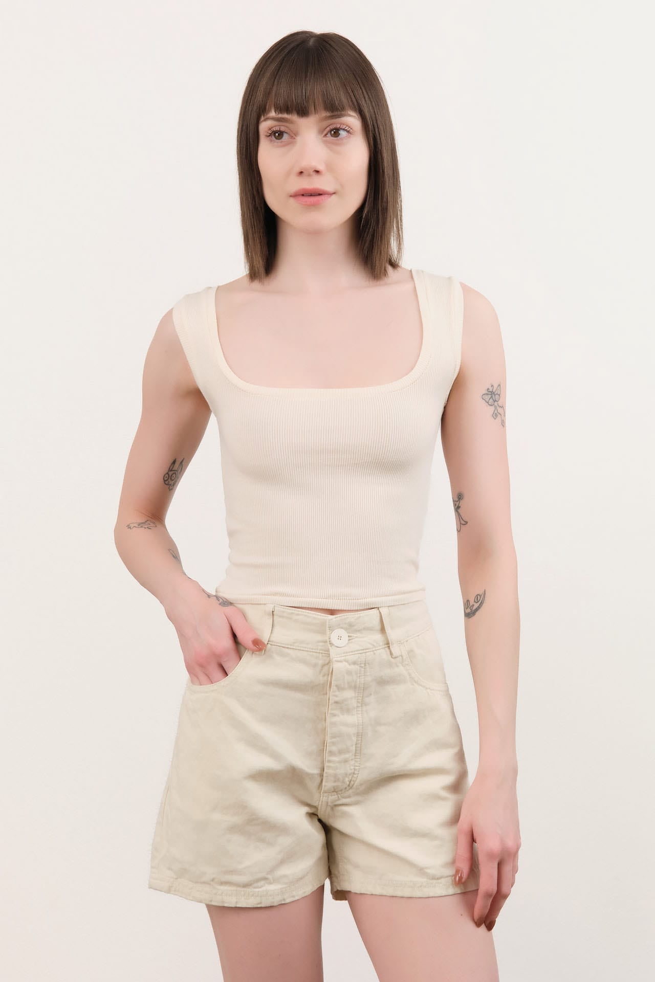 Atelier Delphine Apparel Womens Tees Crop Rib Tank in Cream