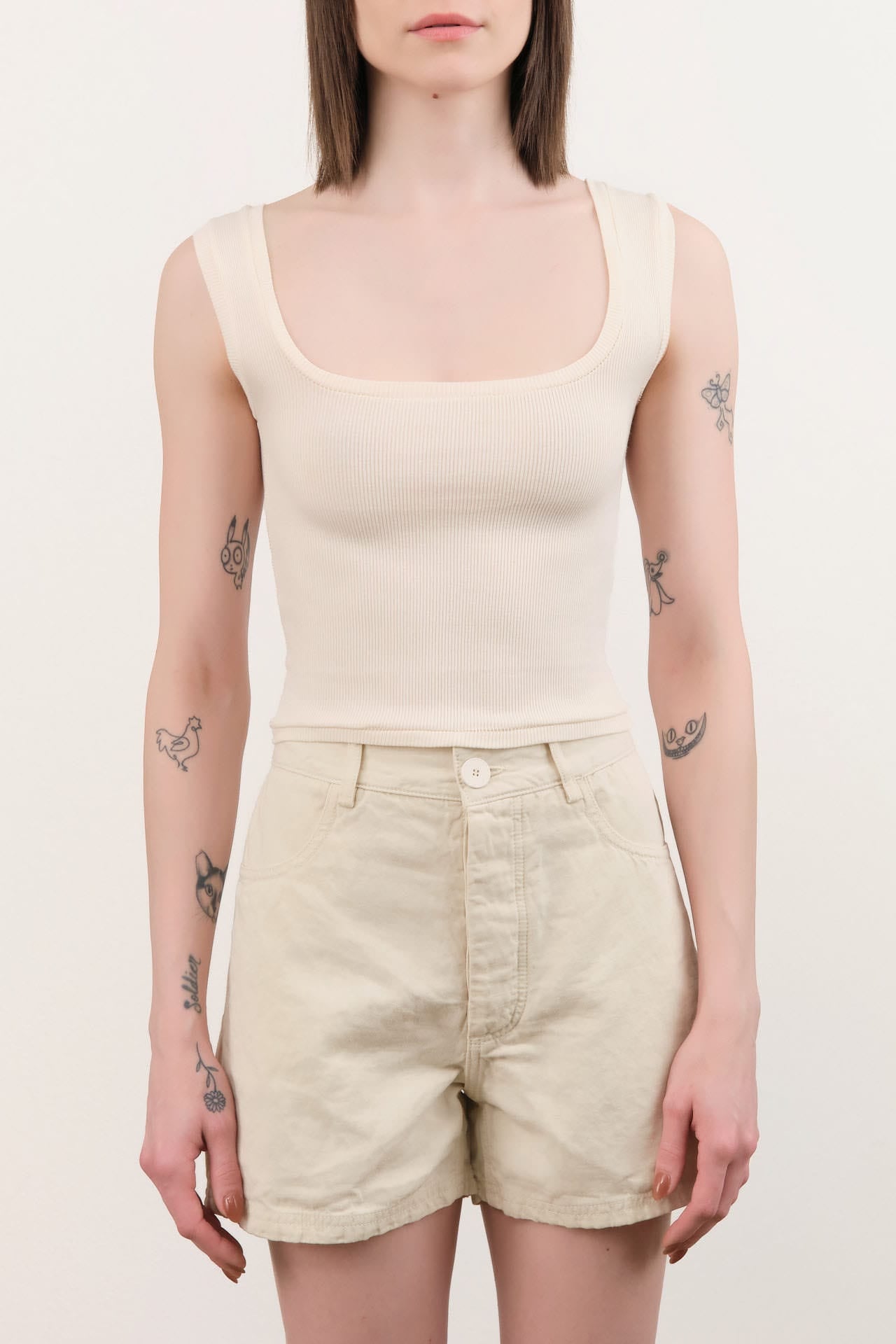 Atelier Delphine Apparel Womens Tees Crop Rib Tank in Cream