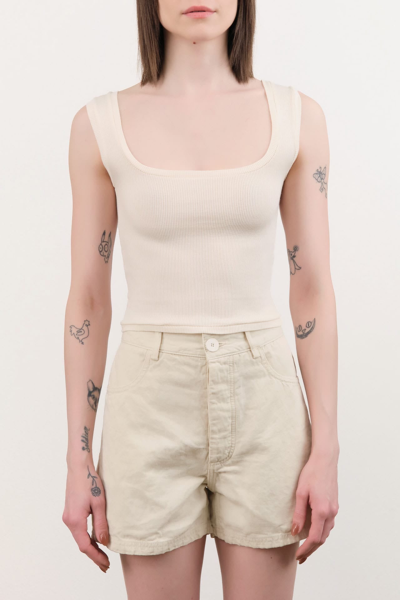 Atelier Delphine Apparel Womens Tees Crop Rib Tank in Cream