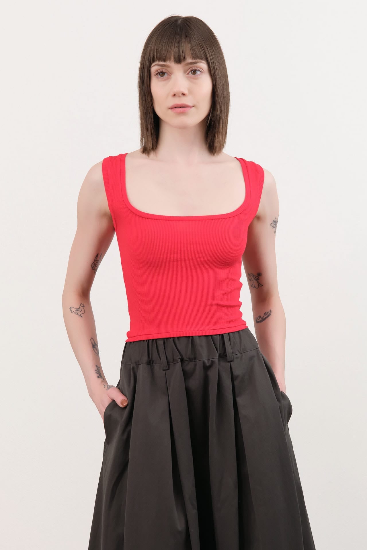 Atelier Delphine Apparel Womens Tees Crop Rib Tank in Red