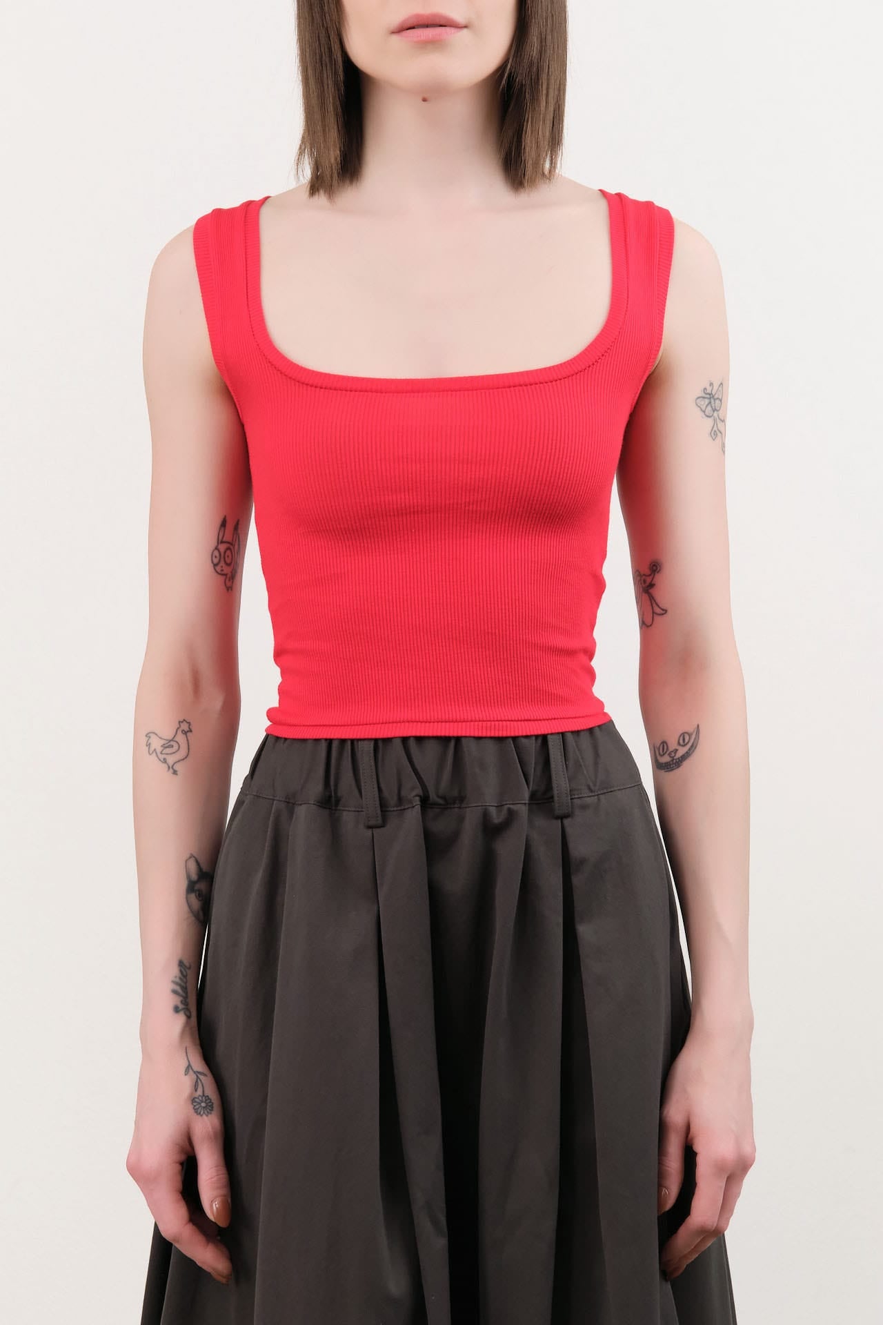 Atelier Delphine Apparel Womens Tees Crop Rib Tank in Red