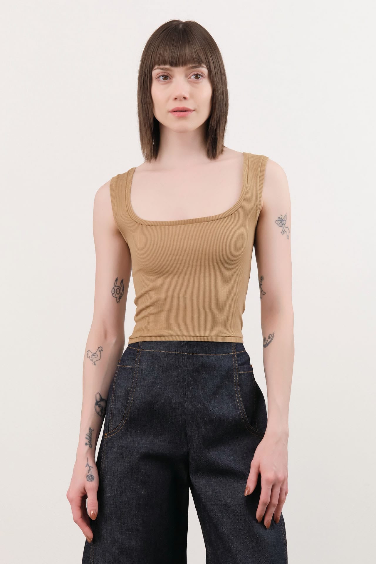 Atelier Delphine Apparel Womens Tees Crop Rib Tank in Tobacco