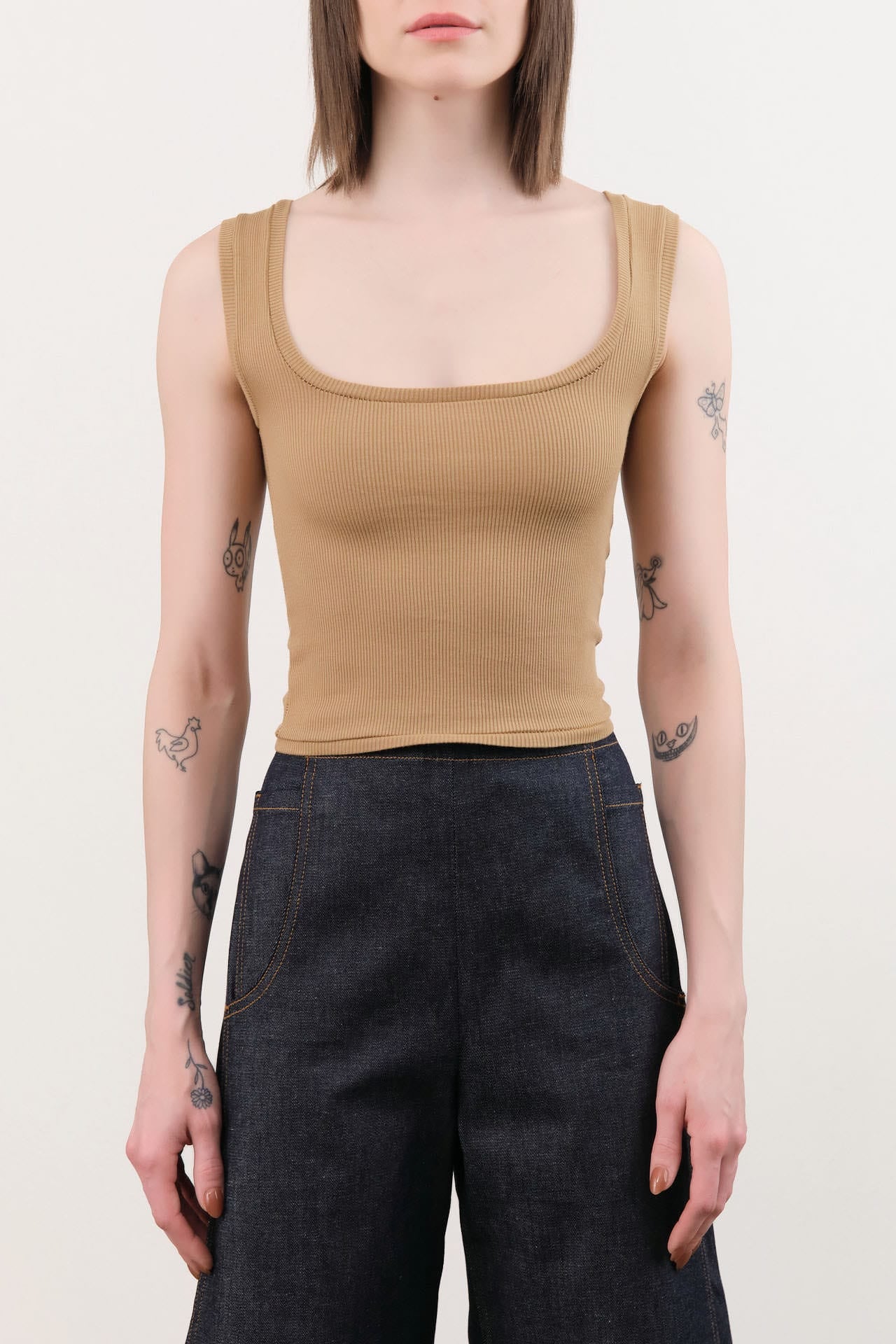 Atelier Delphine Apparel Womens Tees Crop Rib Tank in Tobacco
