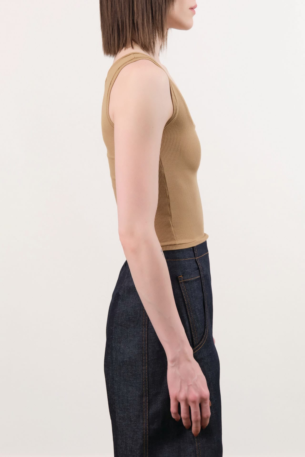 Atelier Delphine Apparel Womens Tees Crop Rib Tank in Tobacco