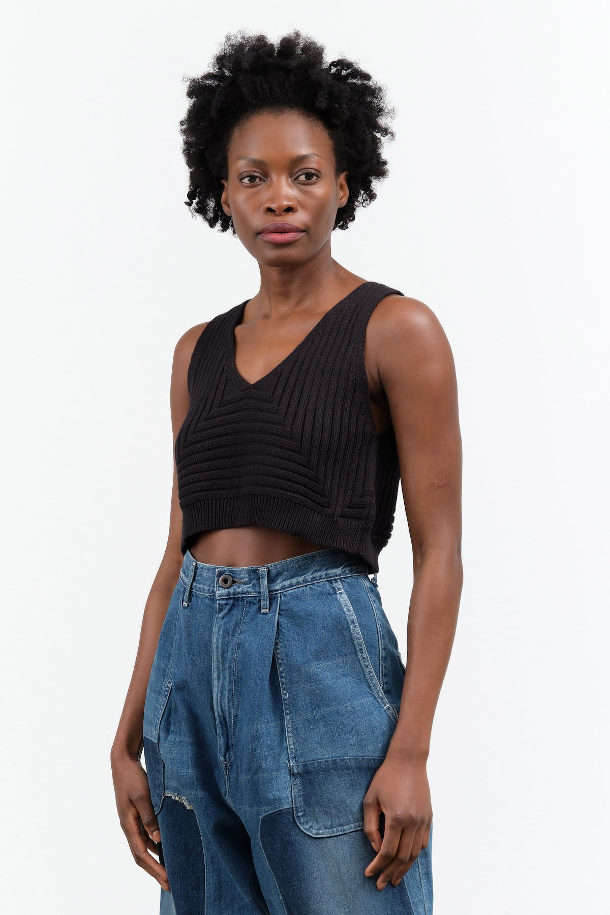 Atelier Delphine Cropped Rib Top in Black