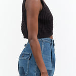 Atelier Delphine Dark Black Cropped Rib Top Sleeveless Knit Tank