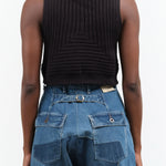 Cropped Rib Top Tank in Dark Black by Atelier Delphine with Ribbed Hem and Triangle Stitch