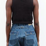 Cropped Rib Top Tank in Dark Black by Atelier Delphine with Ribbed Hem and Triangle Stitch