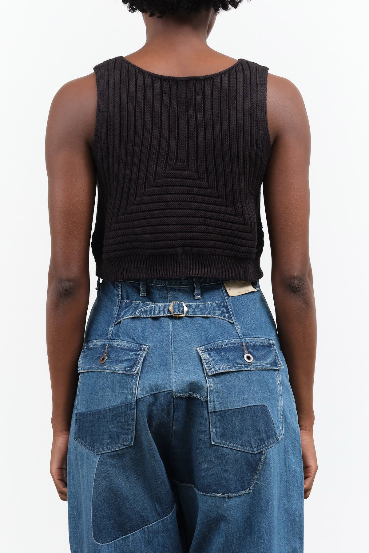 Cropped Rib Top Tank in Dark Black by Atelier Delphine with Ribbed Hem and Triangle Stitch