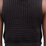 Atelier Delphine Cropped Rib Top Sleeveless Tank in Dark Black with Ribbed Hem and Thick Knit Stitch