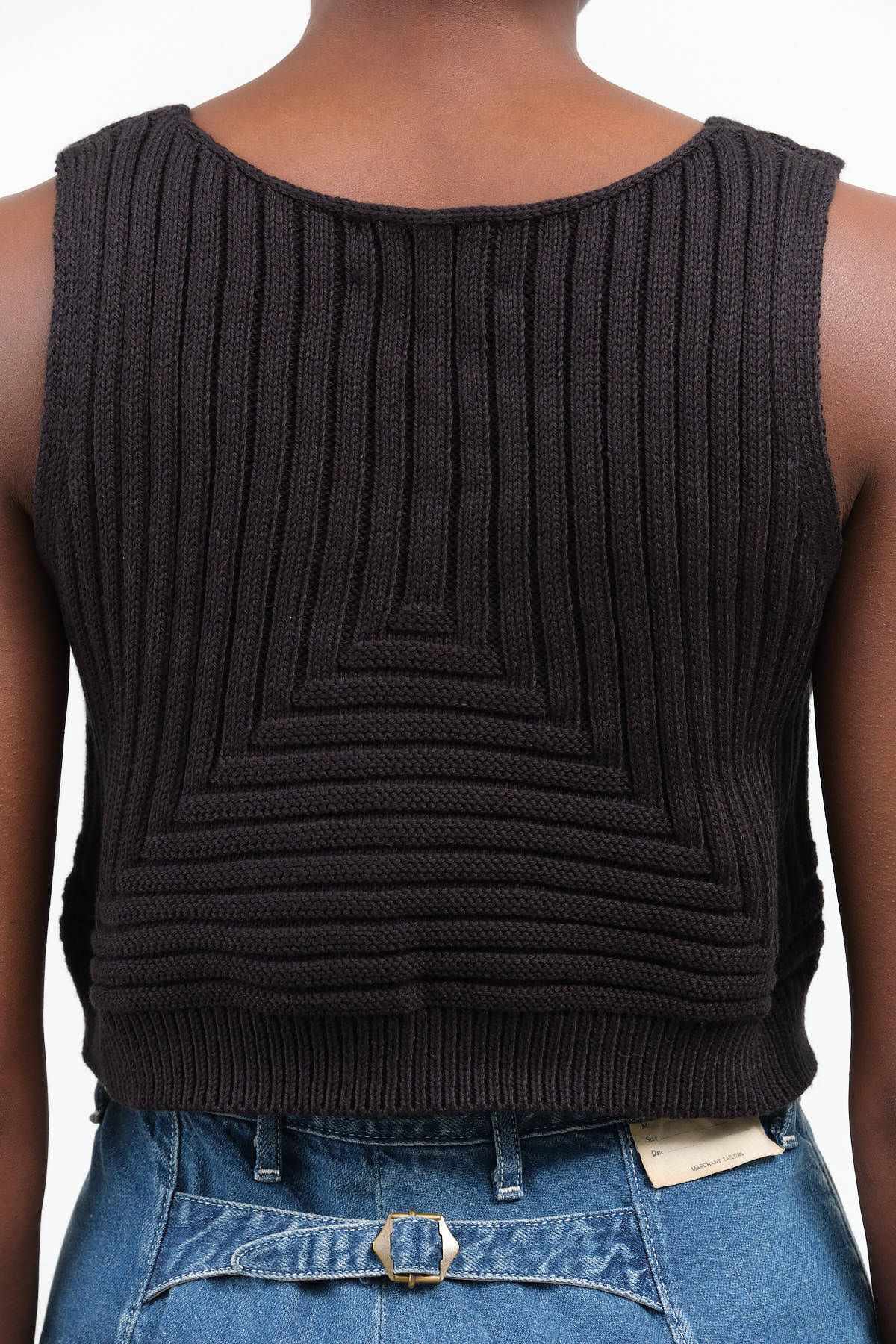 Atelier Delphine Cropped Rib Top Sleeveless Tank in Dark Black with Ribbed Hem and Thick Knit Stitch