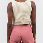Cropped Rib Top Tank in Cream White by Atelier Delphine with Ribbed Hem and Triangle Stitch