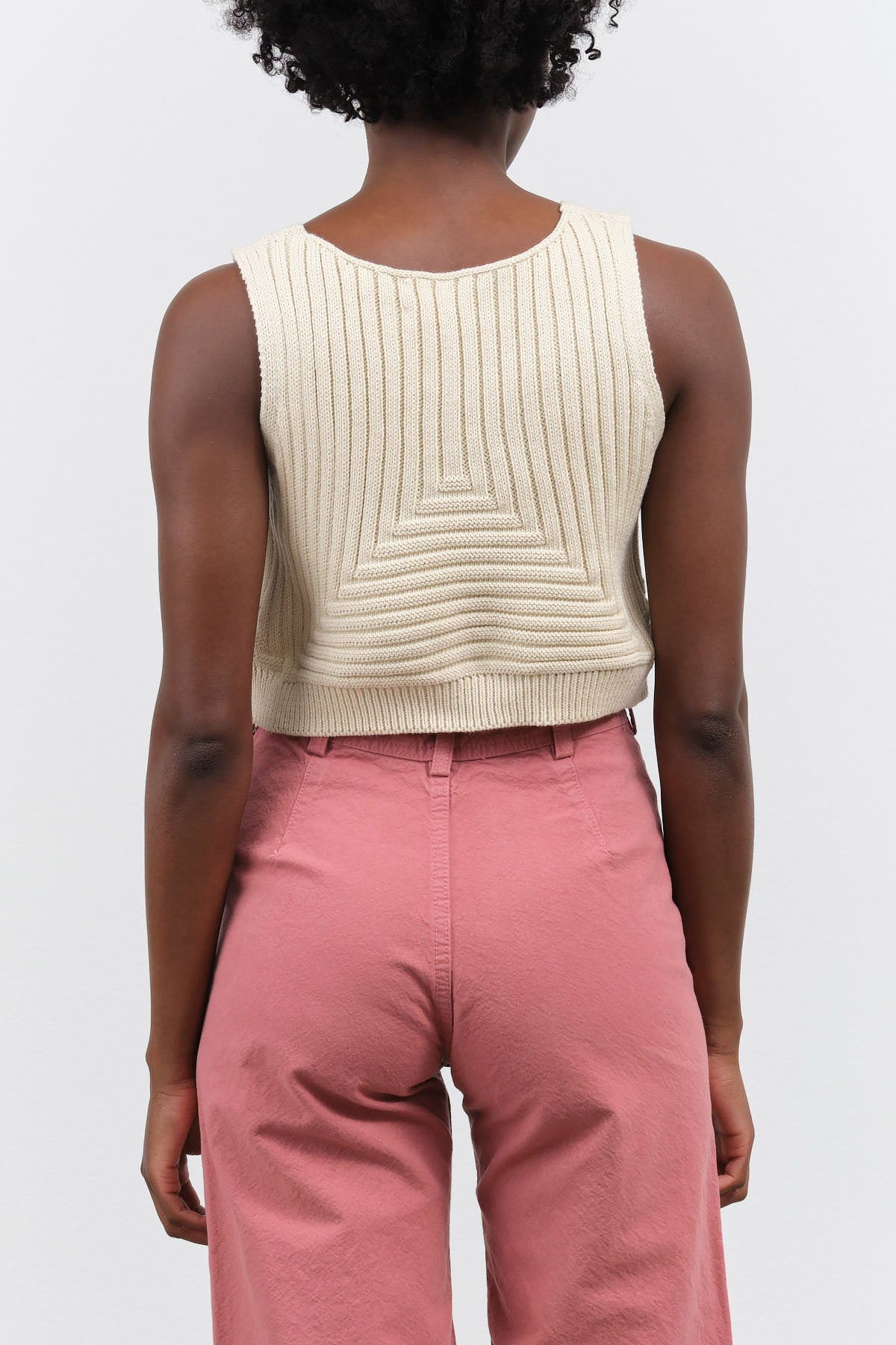 Cropped Rib Top Tank in Cream White by Atelier Delphine with Ribbed Hem and Triangle Stitch