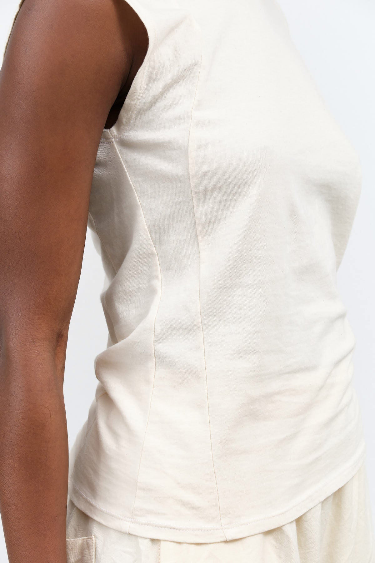 Atelier Delphine Angora Muscle Tee Tank with Structure Side Paneling in Angora White