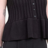 Black Button Up Cotton Peplum Tank with Flare Ruffle by Atelier Delphine Designer 
