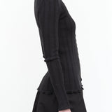 Long Sleeve Black Cotton Button Up Pointelle Cardigan by Atelier Delphine Designer 