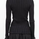 Designer Atelier Delphine Long Sleeve Ribbed Pointelle Cardigan in Black