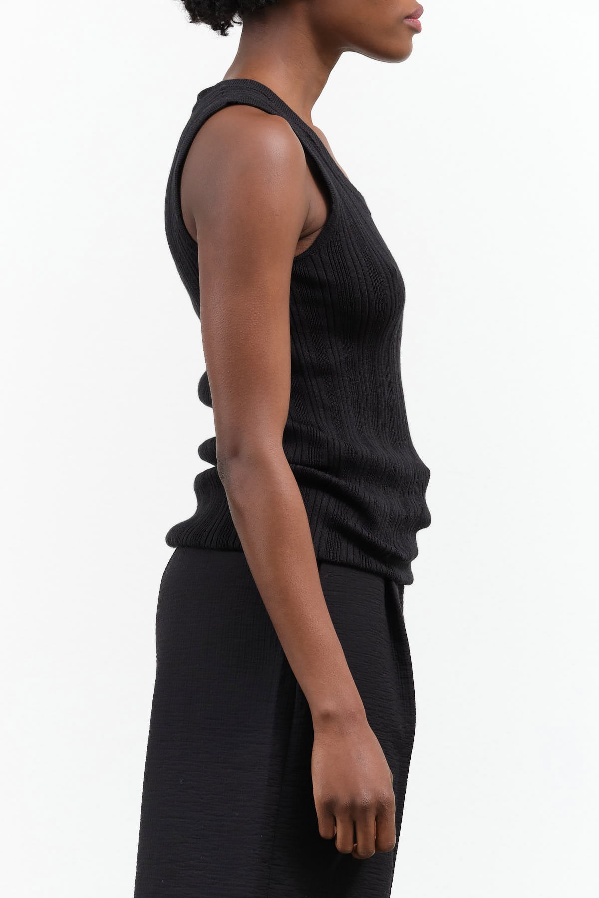 Atelier Delphine Long Pointelle Relaxed Tank Knit in Dark Black