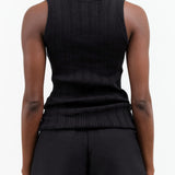 Pointelle Relaxed Tank Long Knit Top in Dark Black by Atelier Delphine